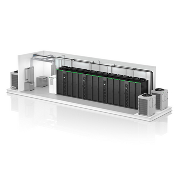 Standardized, pre-engineered all-in-one (UPS, cooling, racks, & management software) solution.  Factory assembled in a secure, weatherproof structure utilizing Schneider Electric products.