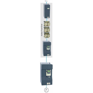The AFE is connected upstream of the standard frequency inverter and consists of three components