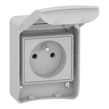 81140 - PratiKa socket - grey - 2P + E - 10/16 A - 250 V - French - IP65 -  surface