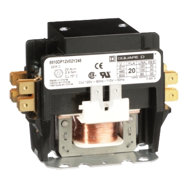 8910DP12V02Y248 - Contactor, Definite Purpose, 20A, 2 pole, 110