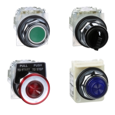 Harmony 9001 K Schneider Electric Ø 30 metallic signaling units. Chromium plated metal bezel buttons and indicators.