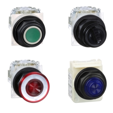 Ø 30 mm plastic pushbuttons, switches, and pilot lights