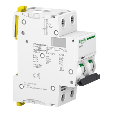 Miniature circuit breaker (MCB), Acti9 iC60N, 2P, 20A, C curve, 6000A (IEC/EN 60898-1), 10kA (IEC/EN 60947-2)-4