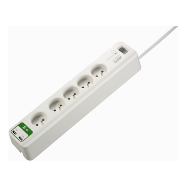 Bloc multiprises 5 Prises 2P+T et 2 USB (câble 1,5m) Blanc - Schneider