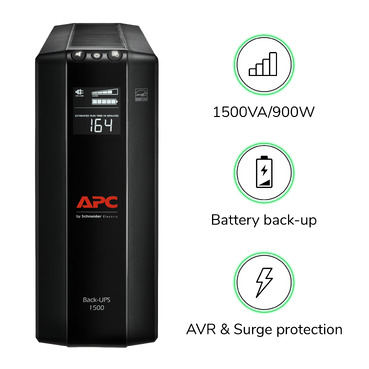 APC Back UPS Pro 1500VA Tower 120V 10 NEMA 5 15R outlets AVR LCD BX1500M APC USA