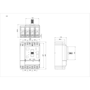 NSX400F 36kA AC 400A TMD 4P4D dimensions