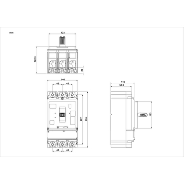 NSX630H 70kA AC 630A TMD 3P3D dimensions