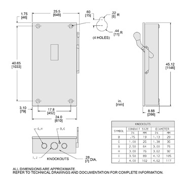 Illustration: Dimensions for D225N D325N D325NT and DU325 General Duty Safety Switches