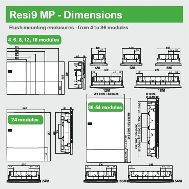 Enclosure, Resi9 MP, flush mounting, 1 row of 18 modules, IP40, smoked door, 1 earth + 1 neutral terminal blocks-3