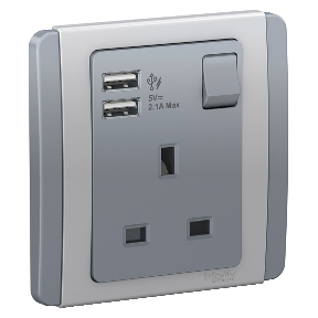 E3015usb Gs G11 13a 1 Gang Switched Socket With 2 1a Usb Grey Silver Schneider Electric Malaysia