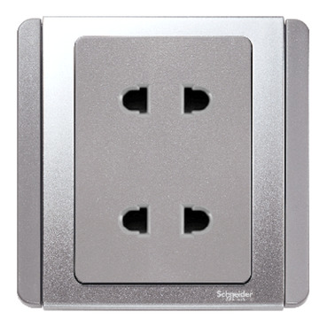 E3426US2_GS - 10A Twin Gang 2 Pin Socket Outlet, Grey Silver 