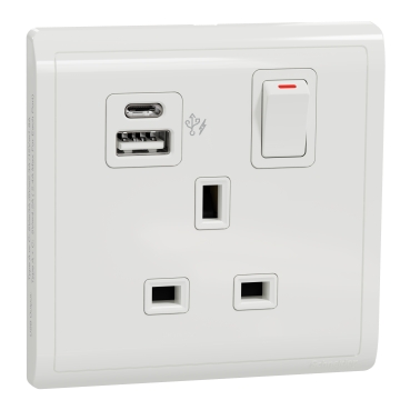 E8215DACUSB_WE - Switched socket with USB charger, Pieno, 21W type 