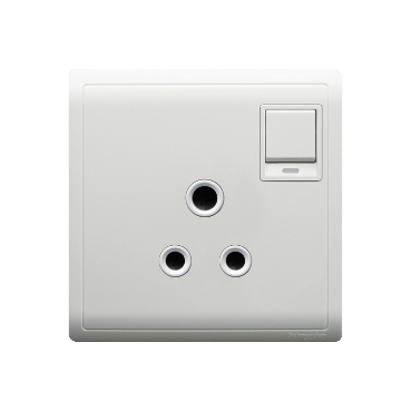 E8215_5N_WE - 5A 250V 1 Gang 3 Round Pin Switched Socket with Neon 