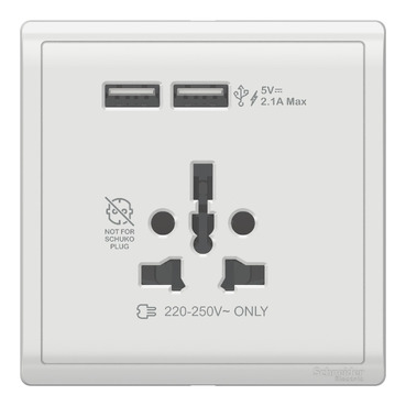 E8242616USB_WE - Pieno 16A International Socket with 2.1A USB 