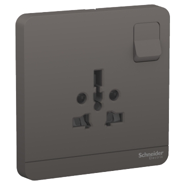 Switched socket, AvatarOn, IP20, dark grey