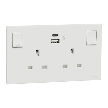 E87T25ACUSB_WE - AvatarOn C, 13A Twin Gang Switched socket with 
