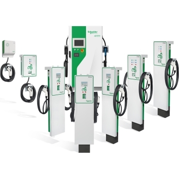 Solutions de charge EV commerciales pour Evlinks Schneider Electric Stations de recharge rapide de niveau 2 et DC durables, à l'extérieur, avec services sur site