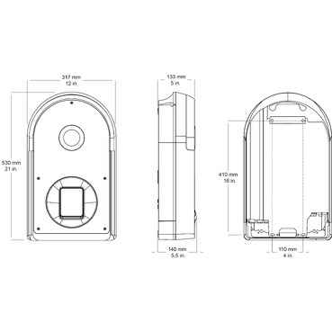 EVlink Pro Pay payment kiosk - 2D Drawings with dimension in mm and inches