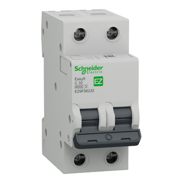 Miniature circuit breaker (MCB), Easy9, 2P, 32A, C curve, 6000A (IEC/EN 60898-1)