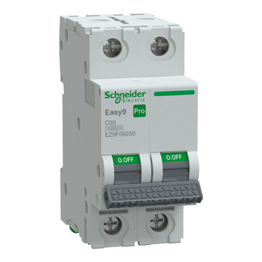 EZ9F59250 Schneider Electric Miniature Circuit Breaker(MCB), Easy9 Pro, 2P, 50A, C curve, 10000A(IEC/EN 60898-1), 10kA(IEC/EN 60947-2)