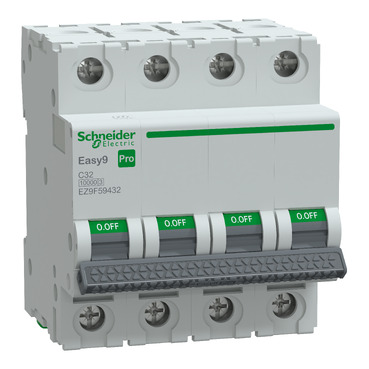 EZ9F59432 Schneider Electric Miniature Circuit Breaker(MCB), Easy9 Pro, 4P, 32A, C curve, 10000A(IEC/EN 60898-1), 10kA(IEC/EN 60947-2)