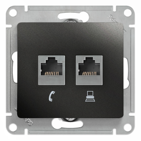 GLOSSA РОЗЕТКА двойная RJ11+RJ45, кат.5E, АНТРАЦИТ