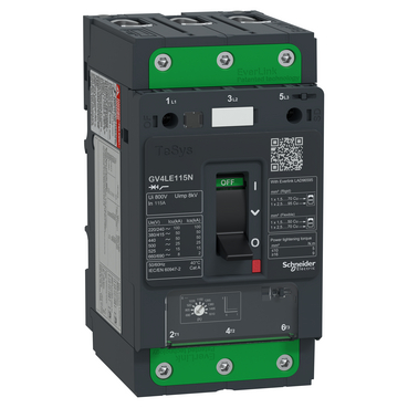 GV4LE115N TeSys GV4 motor protection circuit breaker 115A, 55kW, short-circuit protection, 50kA, lever control EverLink