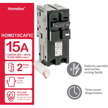 HOM215CAFIC - Mini circuit breaker, Homeline, 15A, 2 pole, 120VAC 