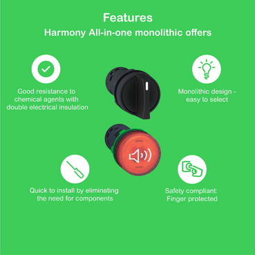 Monolithic pilot light, Harmony XB7, plastic, red, 22mm, integral LED, 230...240V AC