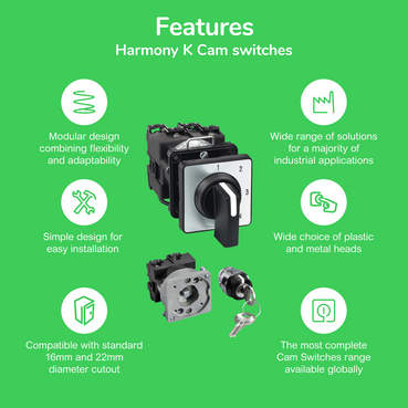 KAXZ1M12 - Cam switch operating head, Harmony K1, K2, 22mm