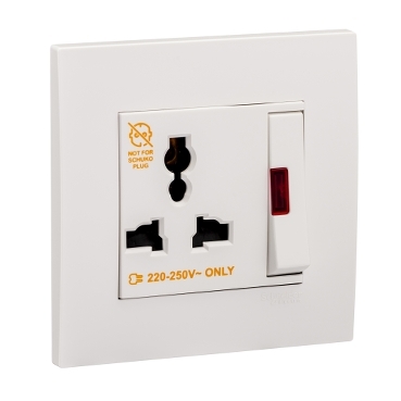 Switched Socket, Vivace, Universal, 13A, 250V, 1 gang, 3 pin, neon indicator, white