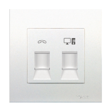 Data+telephone socket, Vivace, cat 5e, with shutter, 1 gang, white