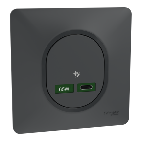 OVALIS - Kit chargeur USB-C 65W + plaque de finition - Très forte puissance pour Tablettes/PC/MAC - coloris Anthracite
