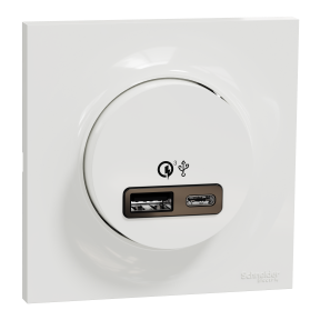 ODACE STYL - Kit double chargeur USB type A+C charge rapide 18W + plaque de finition, coloris Blanc
