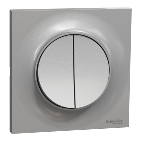 ODACE STYL - Kit double interrupteur va et vient + plaque de finition, coloris Aluminium, fixation par vis