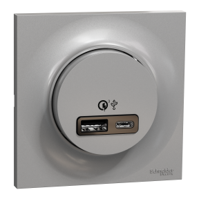 ODACE STYL - Kit double chargeur USB type A+C charge rapide 18W + plaque de finition, coloris Aluminium