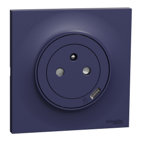 ODACE STYL - Kit prise affleurante 2P+T avec chargeur USB type C + plaque de finition, coloris Bleu Cobalt mat
