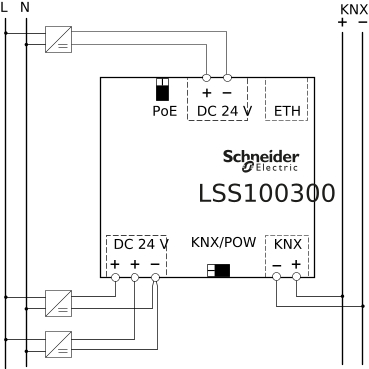 SpaceLogic KNX BMS IP Gateway, LSS100300, Wiring diagram