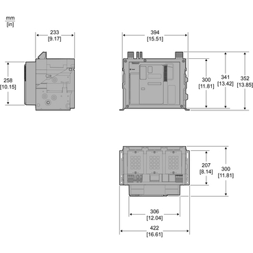 Circuit breaker frame, MasterPacT MTZ2, for MicroLogic Active, 3P, fixed - TI Dimensions
