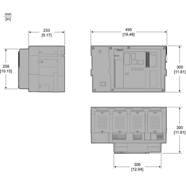 Circuit breaker frame, MasterPacT MTZ2, for MicroLogic Active, 4P, drawout - TI Dimensions