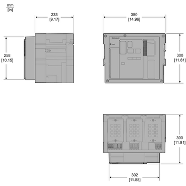 Circuit breaker frame, MasterPacT MTZ2, for MicroLogic Active, 3P, drawout - TI Dimensions