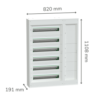 PrismaSet S - Surface metal enclosure 6R 24 modules + Duct - Image with Dimensions
