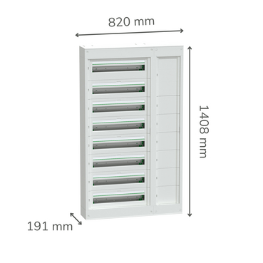 PrismaSet S - Surface metal enclosure 8R 24 modules + Duct - Image with Dimensions