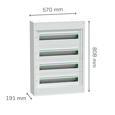PrismaSeT S - Surface metal enclosure 4R 24 modules - Image with Dimensions