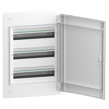 Modular enclosure, PrismaSeT XS, flush, 3 x 18 modules, 1 earth + 1 neutral terminal blocks, plain white door-4