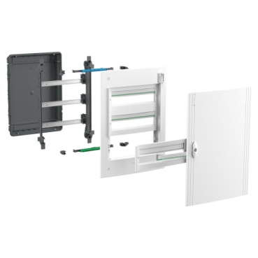 Modular enclosure, PrismaSeT XS, flush, 3 x 18 modules, 1 earth + 1 neutral terminal blocks, plain white door-3