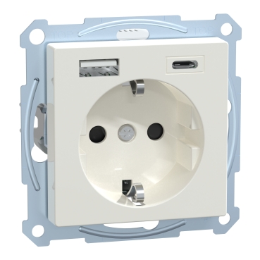 MEG2367-0319 - Schuko Steckdose mit USB Ladegerät TPb Polarweiß 