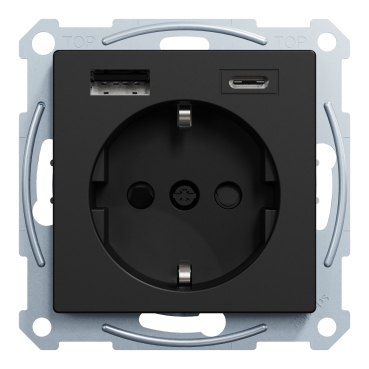 MEG2367-0403 - Schuko Steckdose mit USB Ladegerät, schwarz matt 