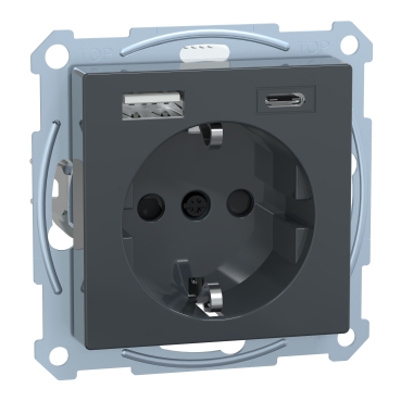 MEG2367-0414 - Schuko Steckdose mit USB Ladegerät Anthrazit System  