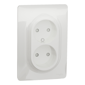 Unica - prise 2P double pour boîte 1P - FR - vis - Blanc - méca + plaque